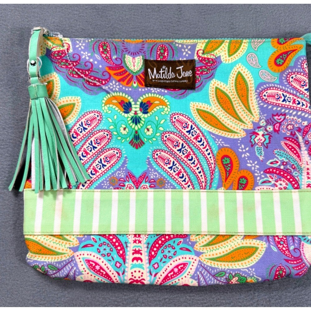 Matilda Jane Clothing Paisley Floral Zip Pouch Clutch Tassel Boho Cosmetic Bag - Picture 3 of 11